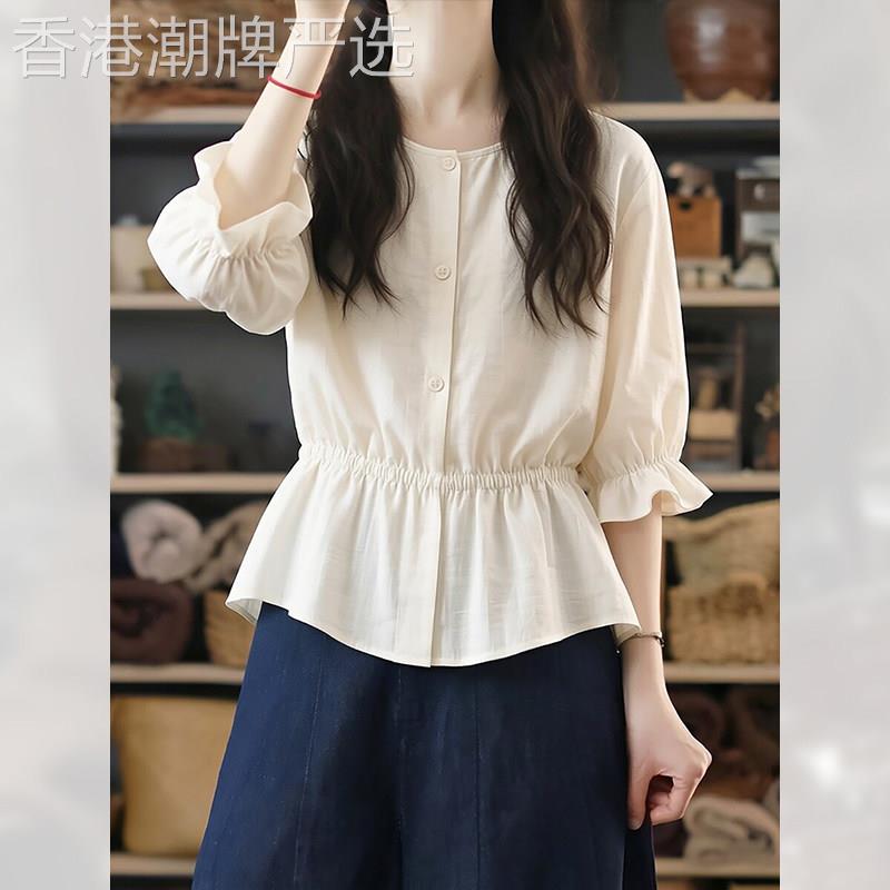 简约气质收腰显瘦七分袖衬衫女装夏季2026年新款洋派小衫上衣独特