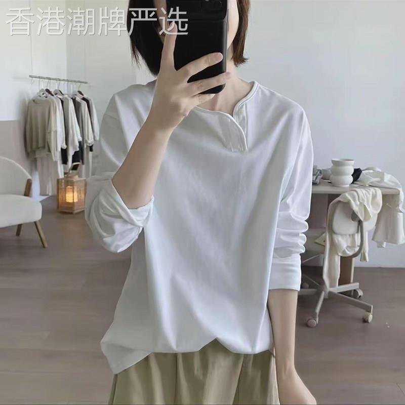 纯棉长袖t恤女春秋2026新款大尺码宽松显瘦洋派百搭不规则打底上