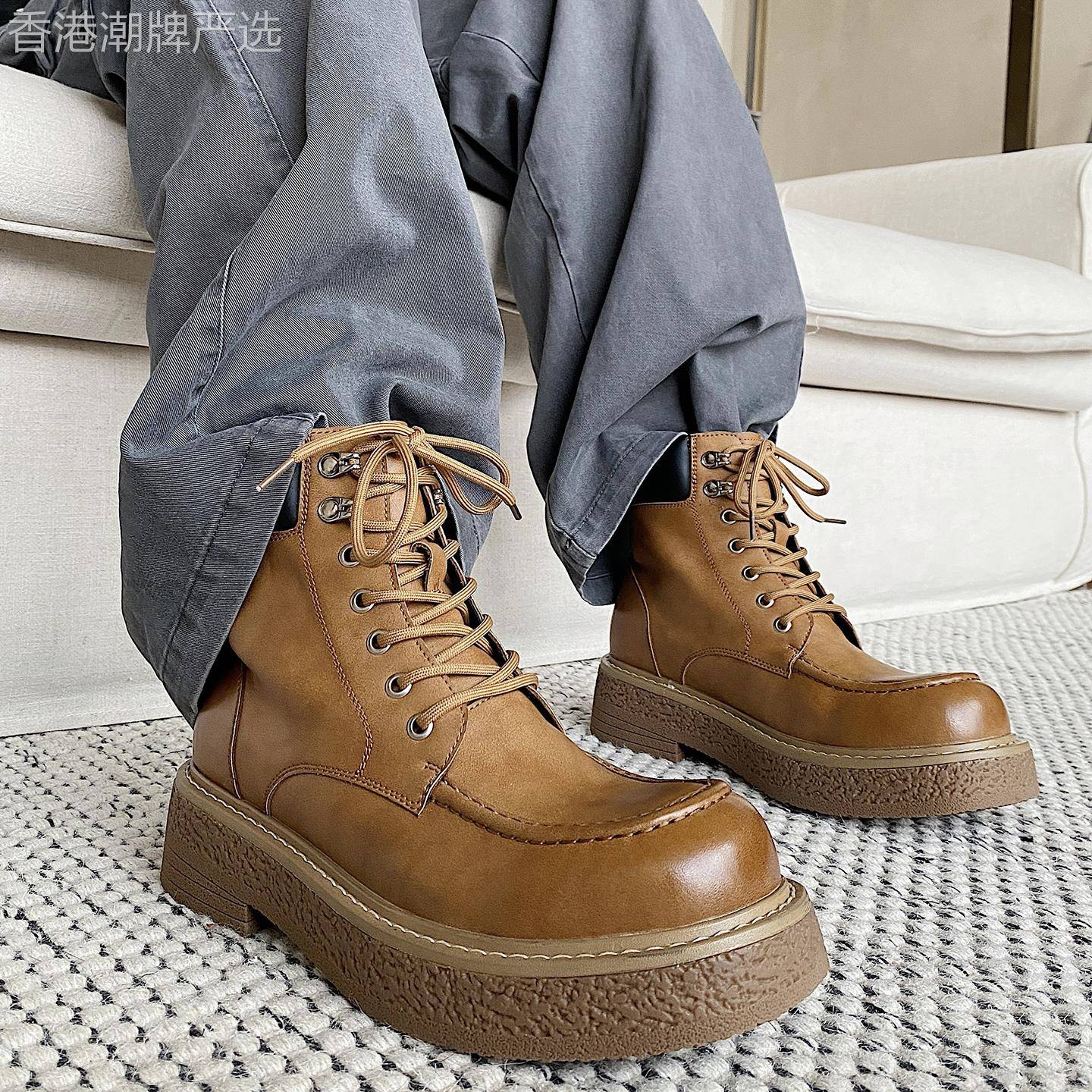 潮牌2025秋冬季新款耐磨大黄靴男鞋工装英伦风马丁靴高帮休闲皮鞋