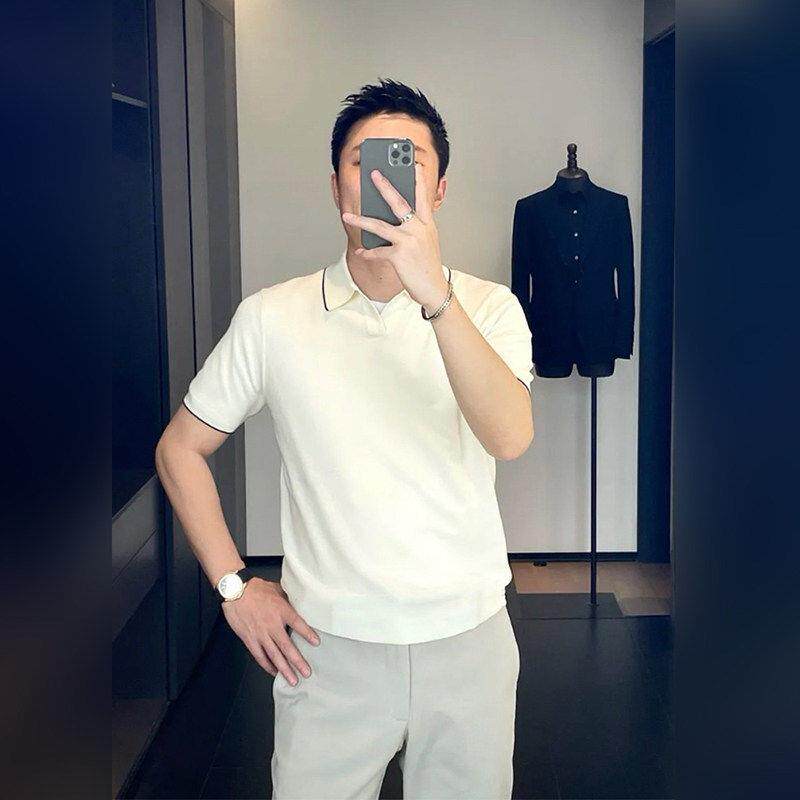 轻奢V领冰丝短袖Polo衫男士2026夏季新款商务时尚百搭休闲T恤