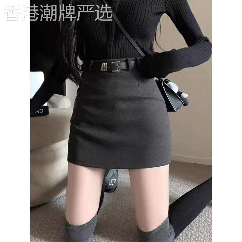 灰色毛呢半身裙女秋冬季欧货辣妹高腰显瘦小个子A字直筒包臀短裙