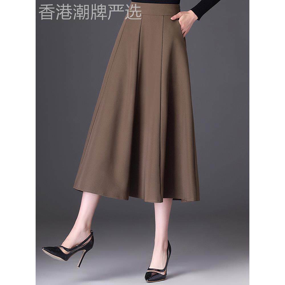 毛呢半身裙女秋冬2025新款高腰a字直筒显瘦中长款大摆百褶包臀裙