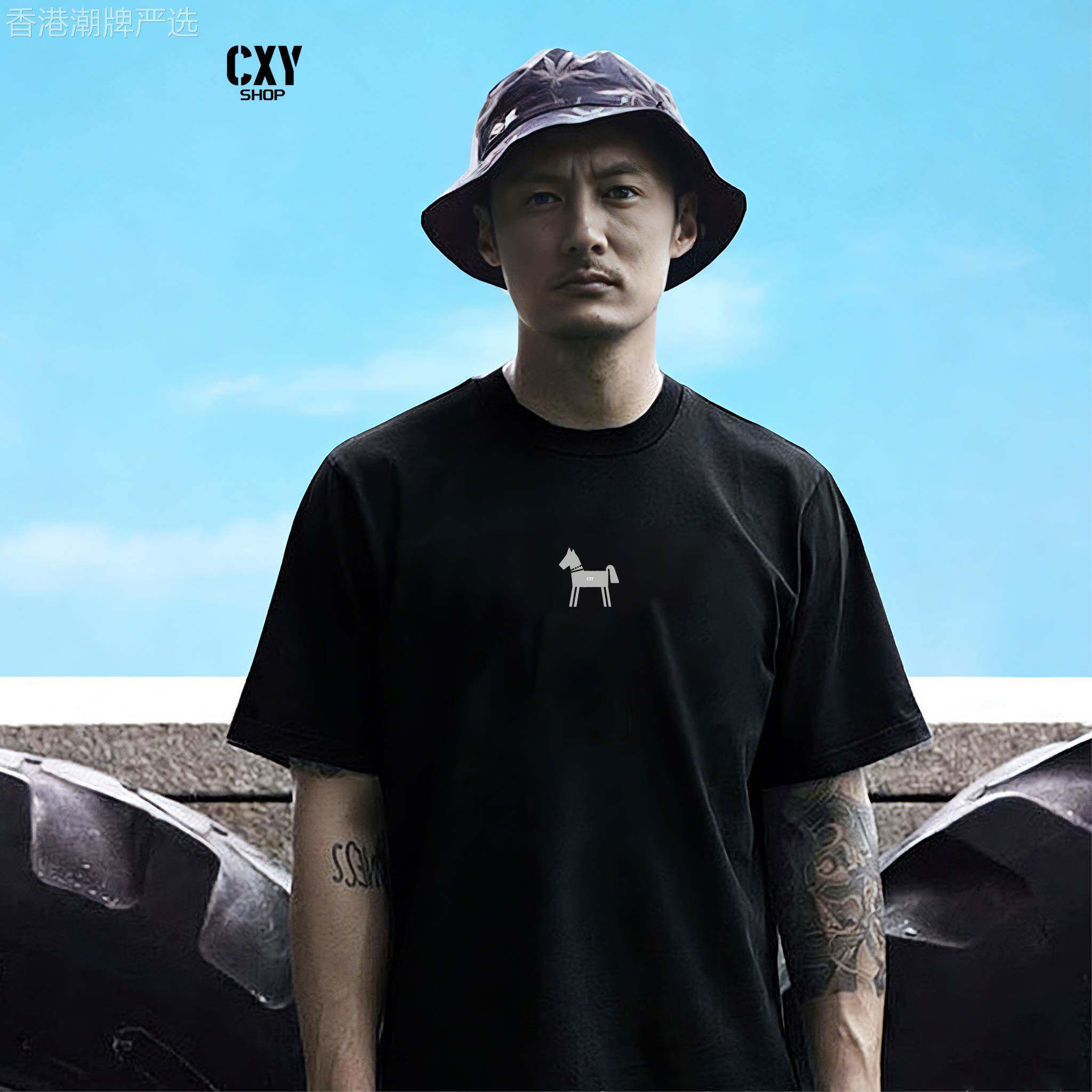 港风潮牌明星同款简约小马短袖T恤男女纯棉宽松大码体恤休闲风