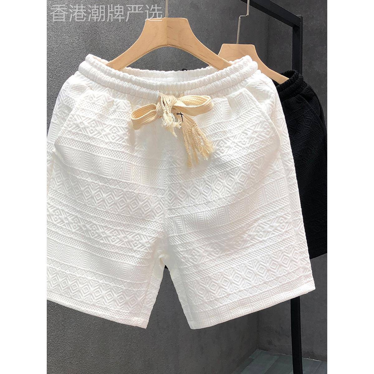 欧美『设计风』时尚设计!重磅推荐!白色花纹休闲沙滩运动短裤男