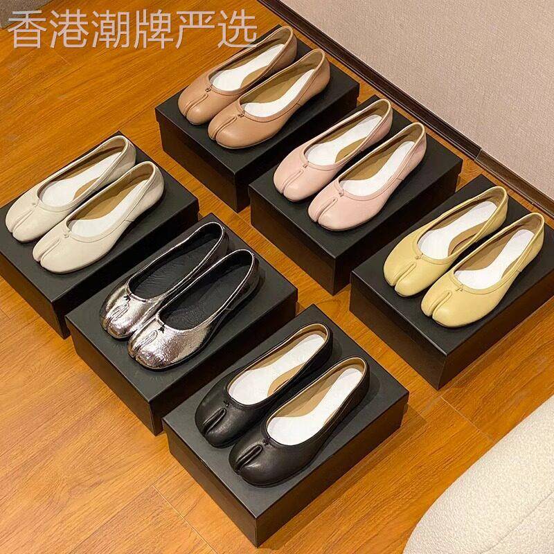 潮牌小个子内增高真皮银色猪蹄分趾鞋女马蹄鞋平底浅口芭蕾舞单鞋图片