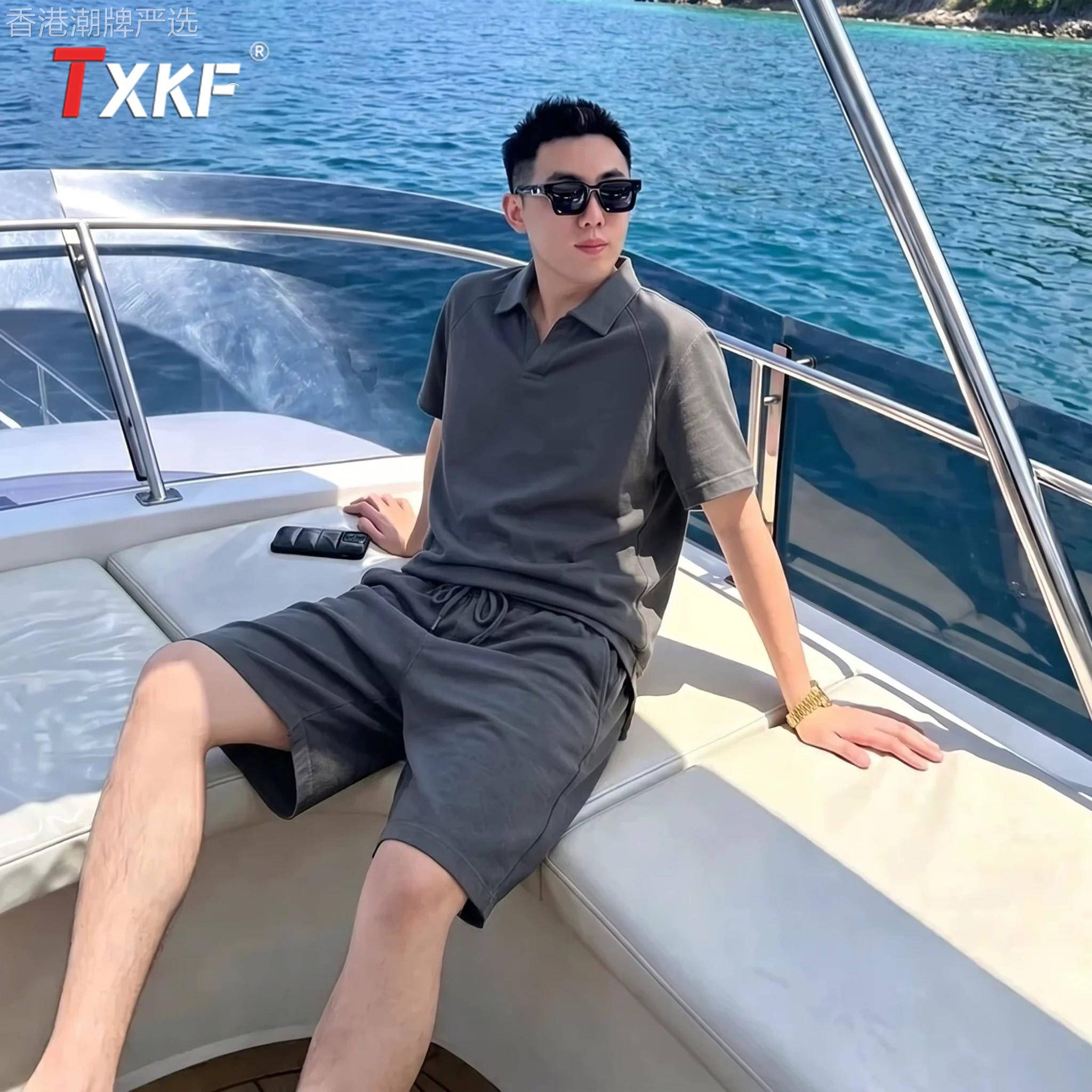 老钱风天丝亚麻休闲运动套装男士2026新款夏季短袖t恤短裤男款潮