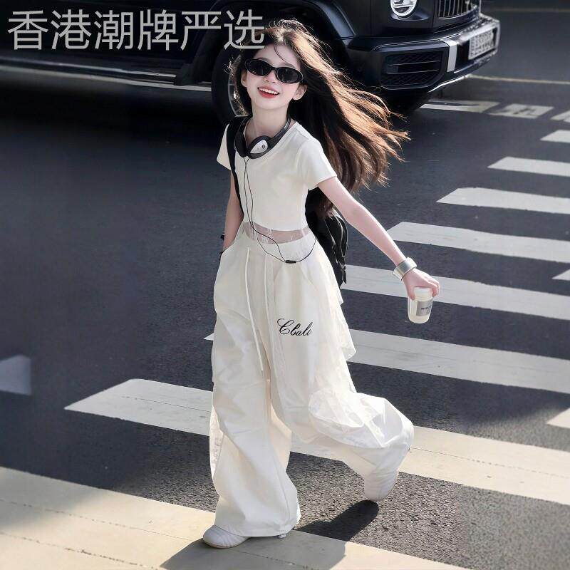 法国BADNUT女童套装夏装2026新款洋派短袖T恤韩版宽裤两件套潮