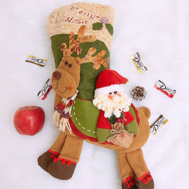 新款圣诞节装饰品金丝绒贴布圣诞袜子礼物袋卡通儿童礼物袜高档