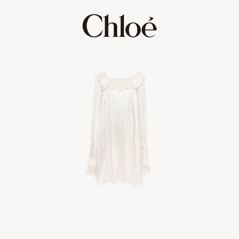 【全款预定】Chloe蔻依 25早秋新款超长袖方领荷叶边迷你连衣裙
