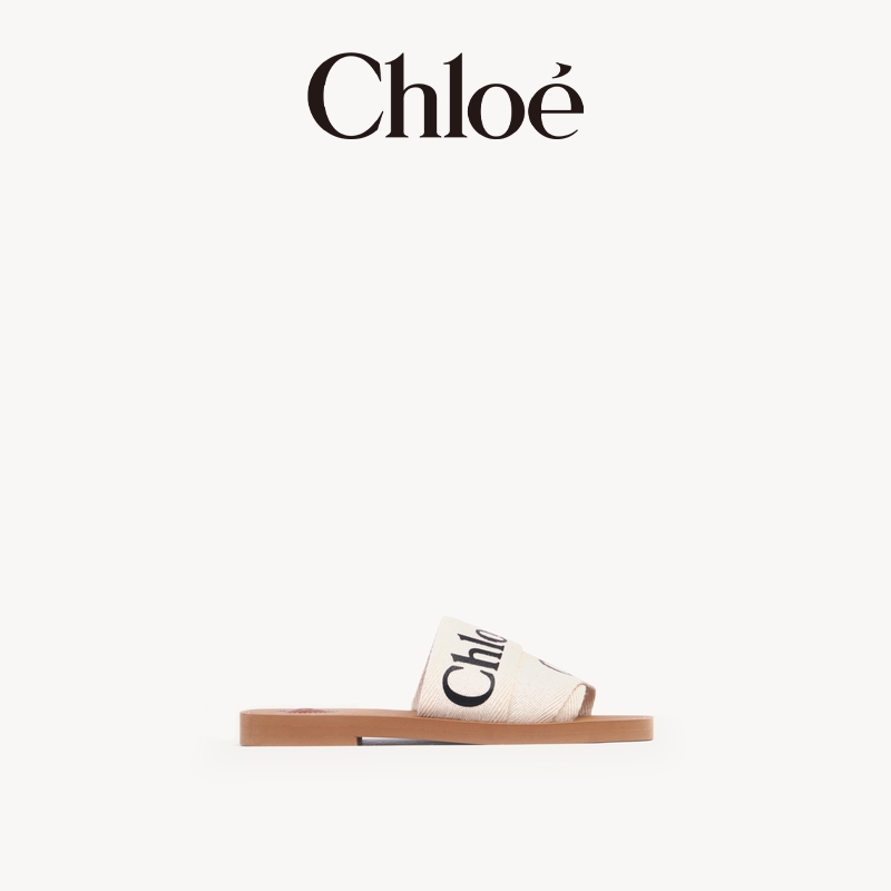 Chloe蔻依WOODY亚麻平底穆勒拖鞋