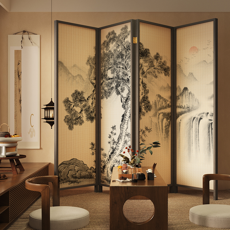 中式实木屏风隔断装饰展会玄关遮挡折叠移动折屏直播间复古背景墙