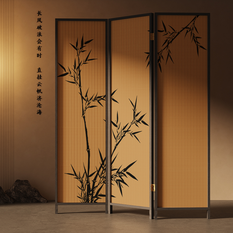 中古风实木屏风隔断客厅入户玄关遮挡折叠移动折屏复古背景墙