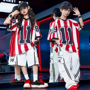 儿童街舞服装夏季少儿潮牌短袖T恤套装男童hiphop架子鼓演出炸街