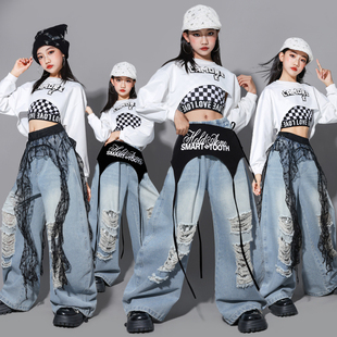 女童爵士舞服装少儿jazz练功服套装女孩牛仔裤子儿童街舞演出服潮