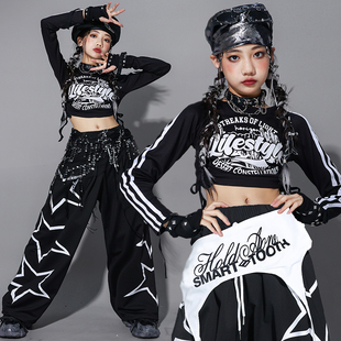 子套装 女孩裤 儿童街舞表演服装 女童jazz爵士舞演出服少儿走秀潮装