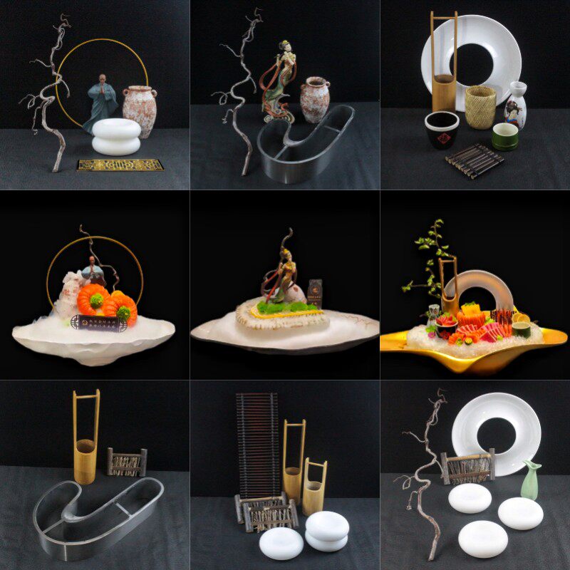 摆盘装饰品搭配套装刺身三文鱼盘式品摆件火锅牛肉姿造装饰品套件