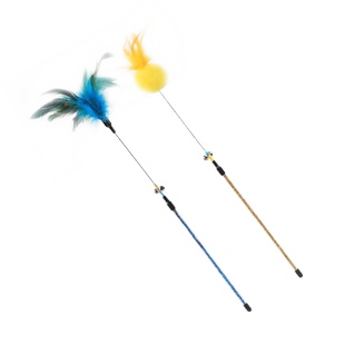 钢丝羽毛铃铛逗猫棒可伸缩替换头猫玩具自嗨猫咪耐咬用品