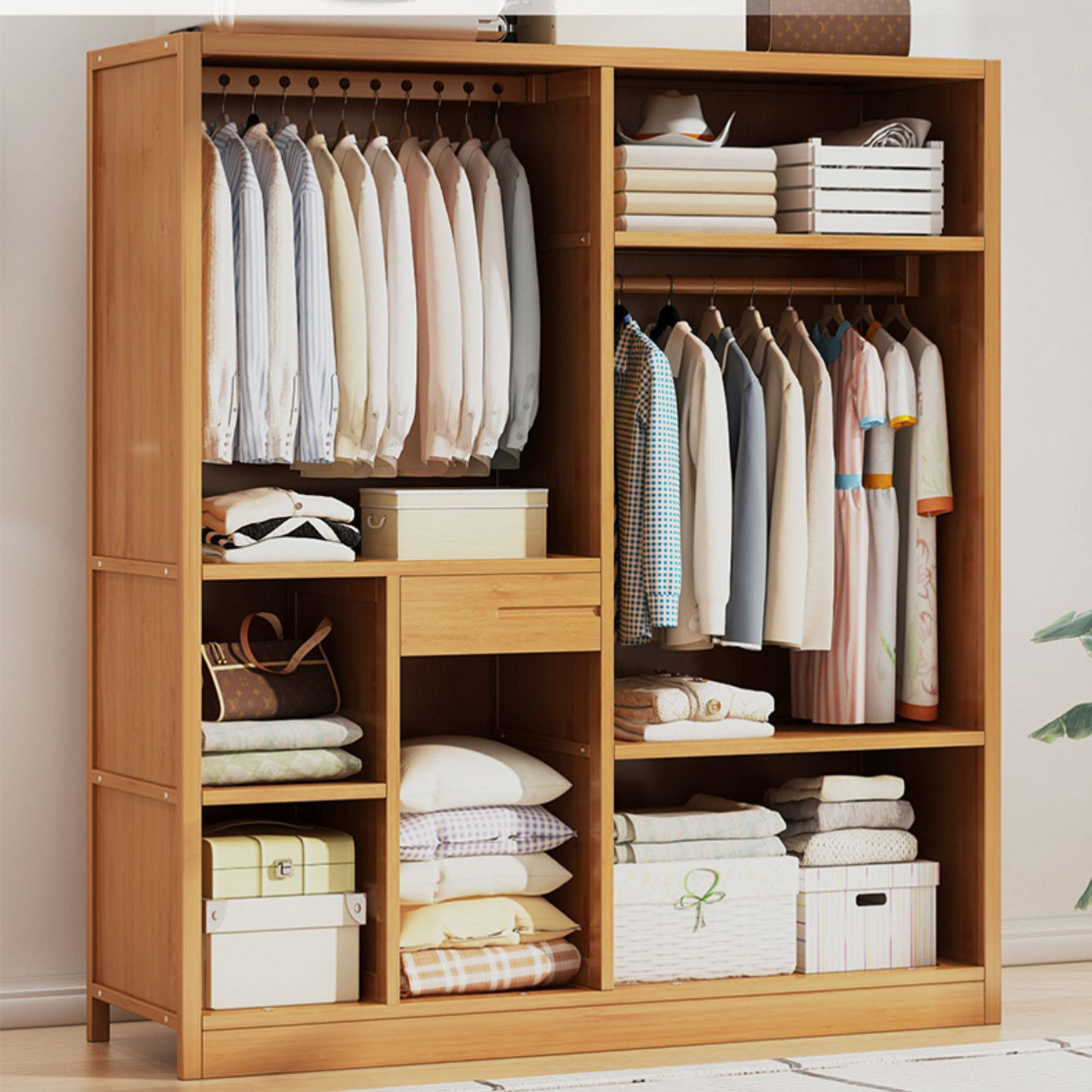 家用衣柜衣帽架实木卧室挂衣架落地衣架子简约现代多功能衣服架子