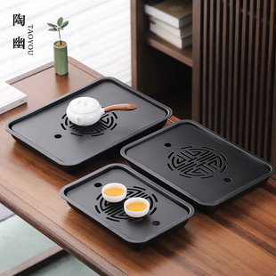 加厚钢制茶盘家用轻奢干泡台沥水盘长方茶台茶具茶海不锈钢茶托盘