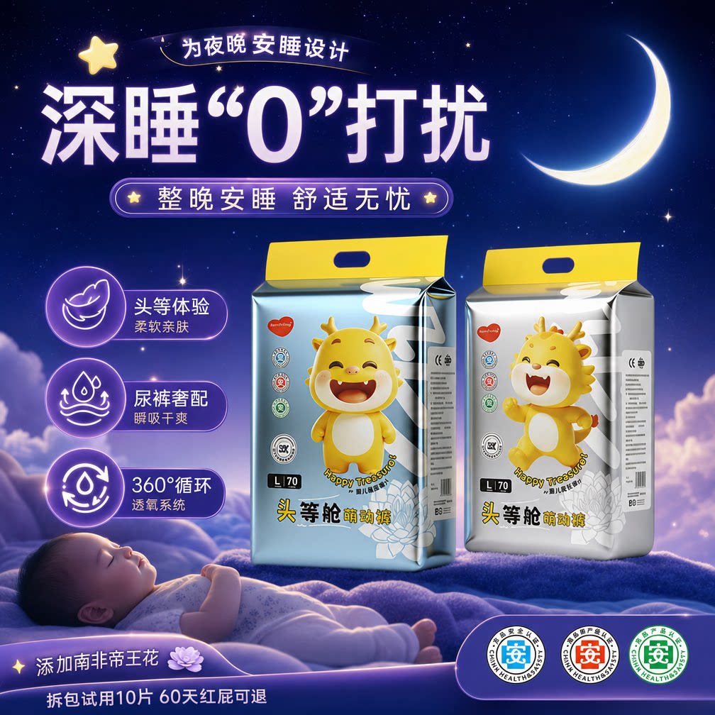 头等舱超薄纸尿裤婴儿透气干爽尿不湿男女宝宝防侧漏全包臀拉拉裤