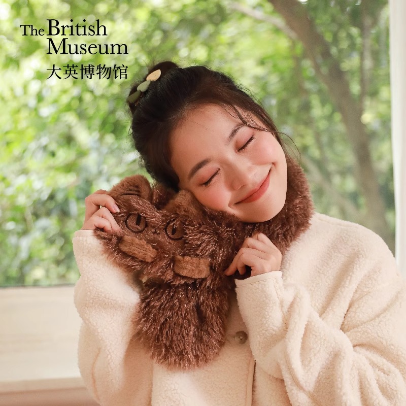 大英博物馆安德森猫和她的朋友们长毛绒萌猫围脖保暖围巾生日礼物