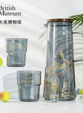大英博物馆安德森猫系列一壶两杯烟灰色冷水壶套装生日教师节礼物