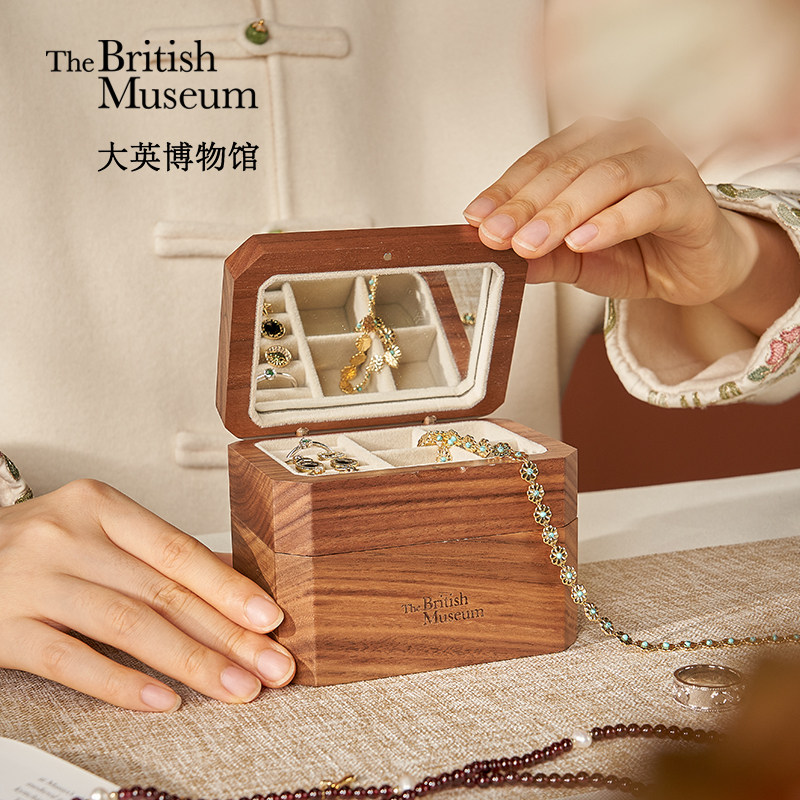 大英博物馆盖亚&middot;安德森猫系列北美黑胡桃木金属首饰音乐收纳盒