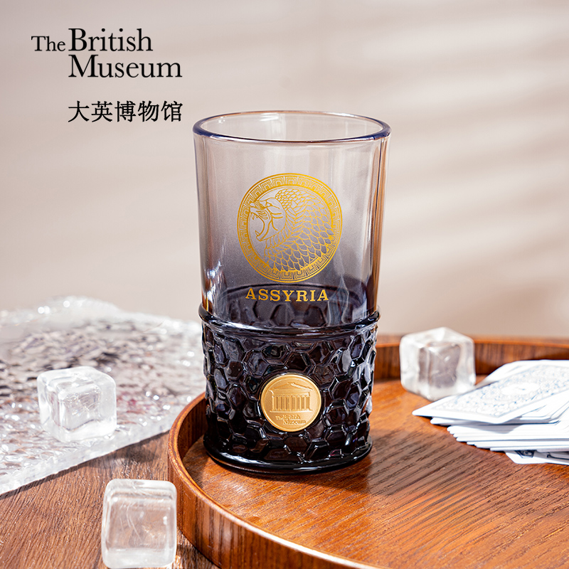 大英博物馆×苏州博物馆亚述系列狮子渐变浮雕铭牌玻璃杯生日礼物