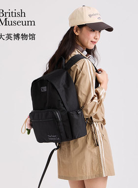 大英博物馆盖亚安德森猫系列休闲大容量背包黑色双肩包男女同款
