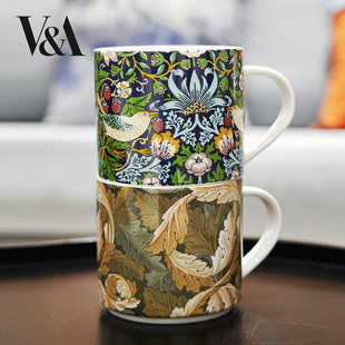 V&A博物馆威廉莫里斯系列茛苕叶草莓小偷复古陶瓷马克杯咖啡杯