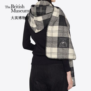 大英博物馆安德森猫系列格纹连帽休闲围巾披肩送闺蜜女生生日礼物