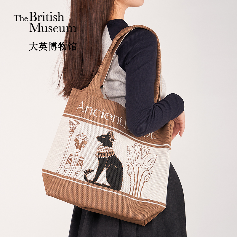 大英博物馆安德森猫系列针织提花女士单肩包手拎包
