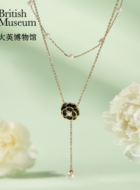 大英博物馆欧洲文化艺术系列黑色山茶花优雅项链