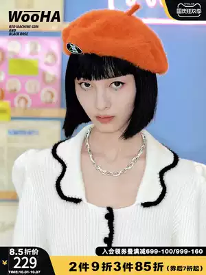 WooHa Wuha Autumn New French short sweater women's design sense bubble sleeve color lapel neck sweater