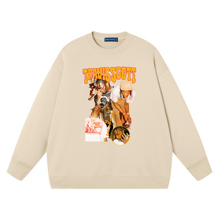 说唱歌手美式复古纯棉圆领卫衣travis scott衣服嘻哈街头欧美