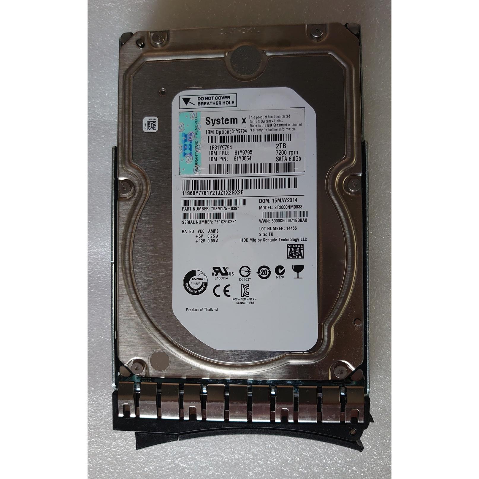 IBM 81Y9794 81Y9795 2T 7.2K SATA 6G 3.5 x3550M4 x3650M4