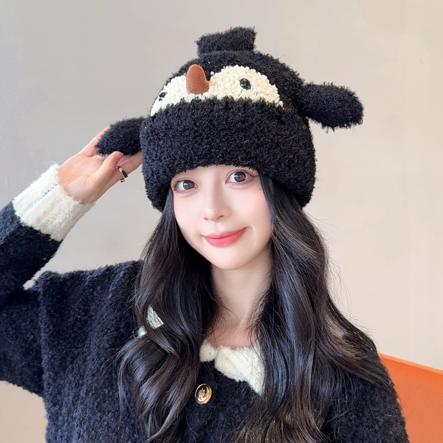 可爱小企鹅针织毛线帽秋冬保暖