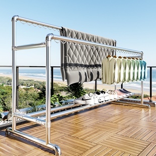 一寸镀锌钢管晾衣架落地户外室外双杆水管晒被家用阳台挂衣凉衣架