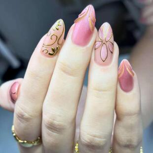 立体猫眼鎏金雕花藤蔓气质欧美风可拆卸美甲30片 press on nails