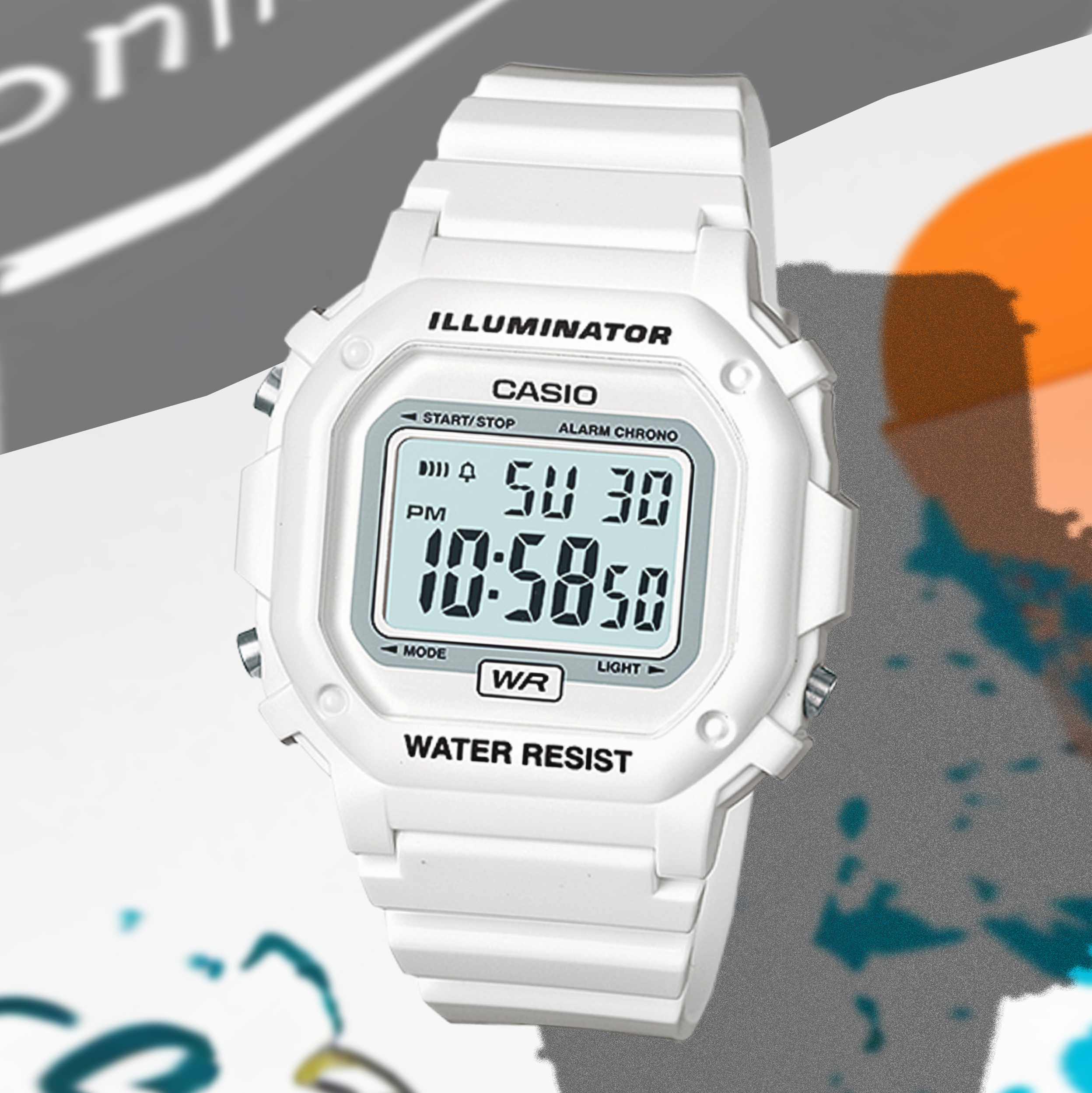 卡西欧（CASIO）F-108WHC-7B男女手表白色方块运动电子表 精灵白