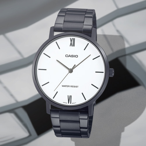 CASIO卡西欧手表黑暗之心商务非机械简约黑色钢带表 MTP-VT01B-7B