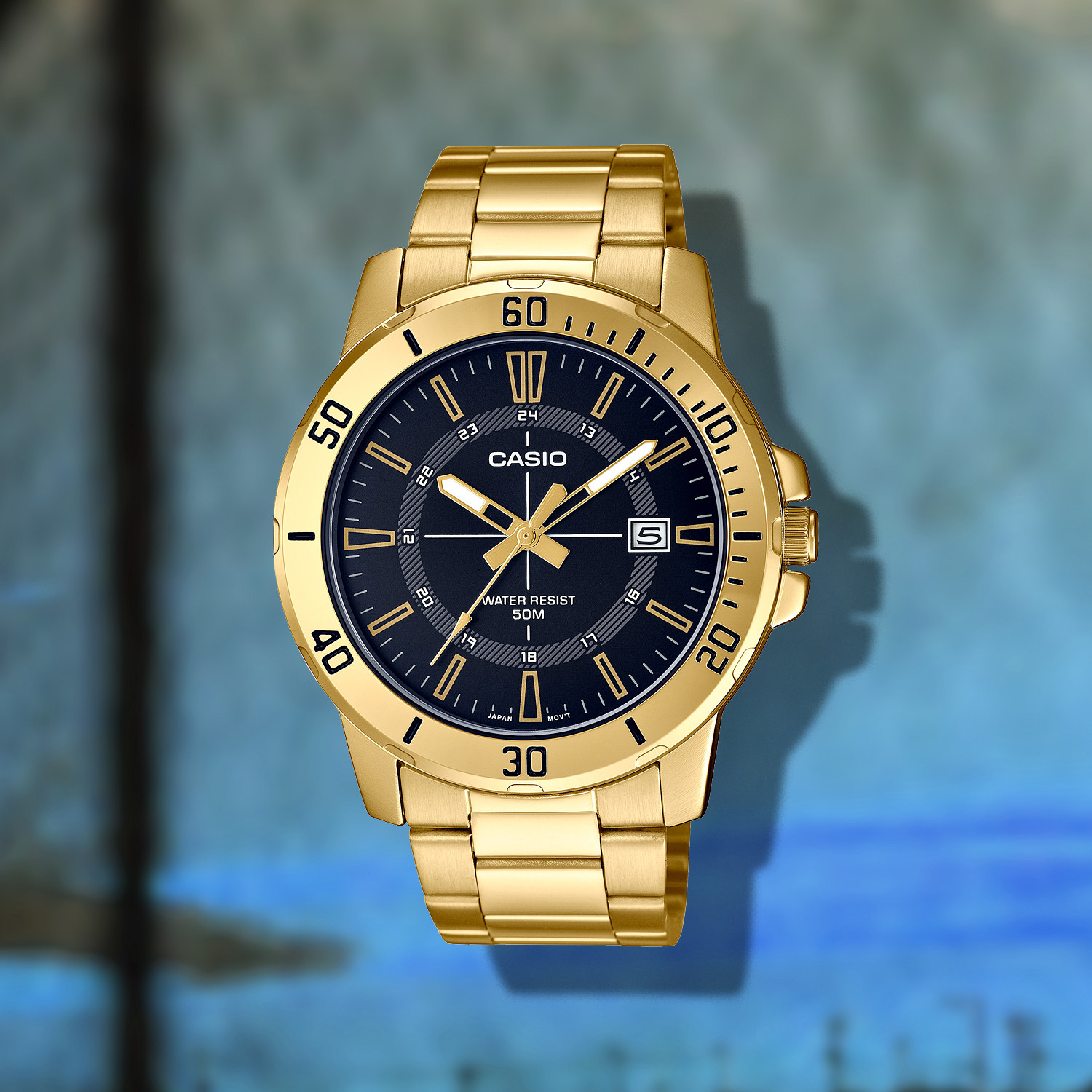 卡西欧手表casio防水商务夜光海洋之心水鬼金表 mtp-vd01g-1c