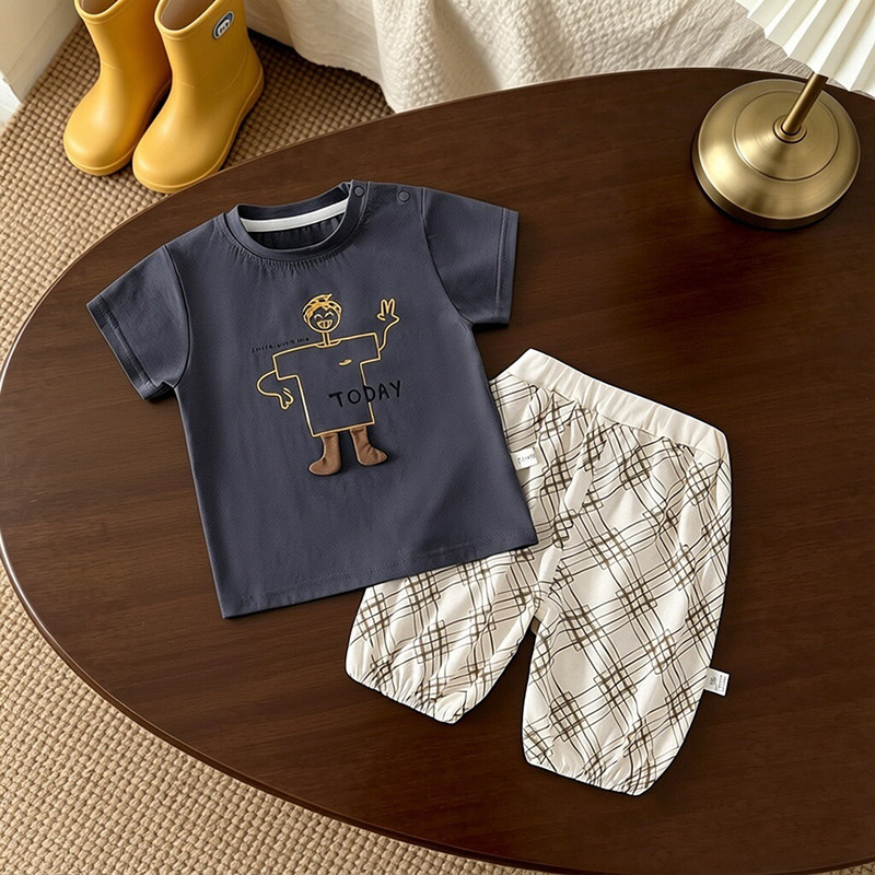 男宝宝短袖套装夏季新品韩版外出服夏装儿童半袖五分裤婴儿两件套