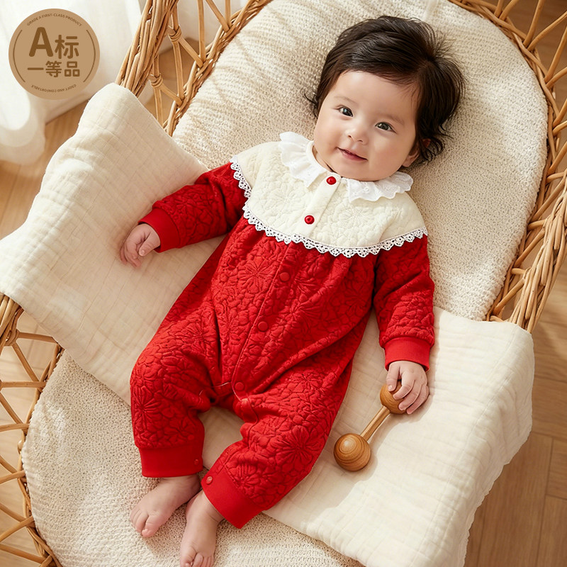 女宝宝连体衣夹棉秋冬季棉服小公主衣服新生儿哈衣百天外出服保暖,童装/婴儿装/亲子装,连身衣/爬服/哈衣,淘宝优惠券,粉丝福利购,淘宝优惠卷