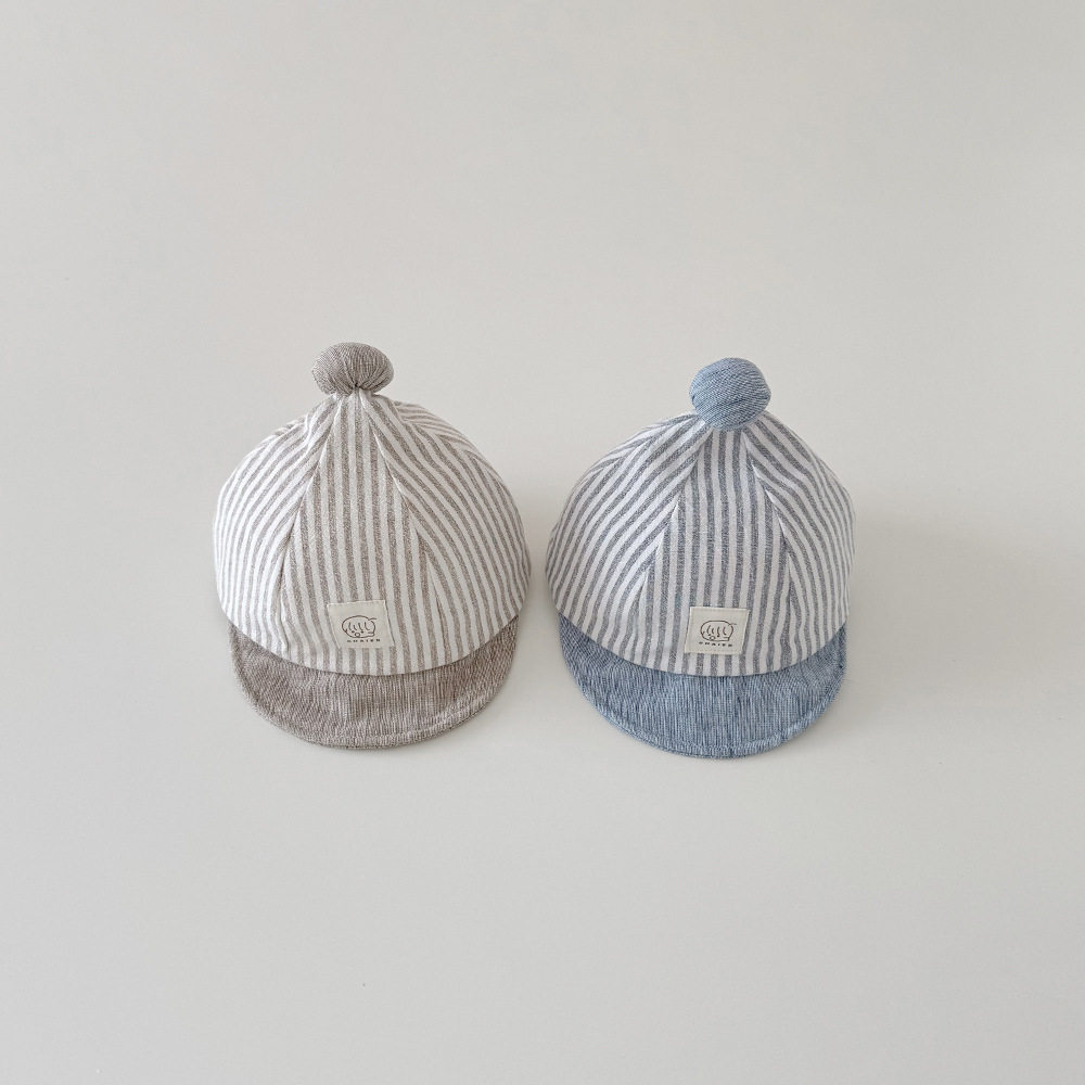 韩国宝宝帽子春秋新款ins球球条纹鸭舌帽婴儿防晒帽儿童遮阳帽新