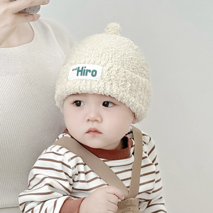 婴儿帽子秋冬季可爱奶嘴毛线帽男童女宝宝珊瑚绒加厚套头韩版保暖