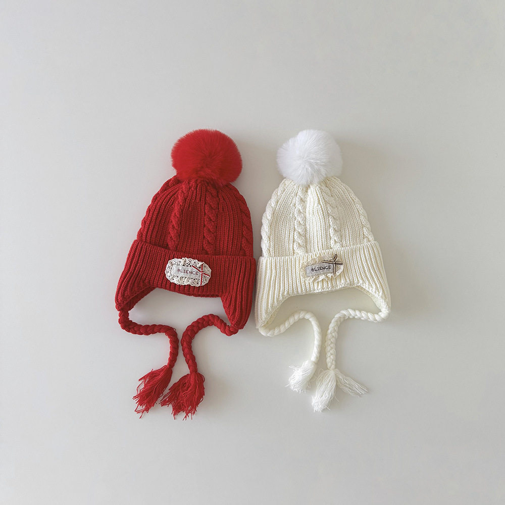 韩系儿童帽子冬季新款甜美麻花加棉护耳帽女童保暖帽防风针织帽潮