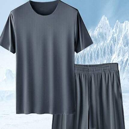 缎面冰丝套装凉感裸感家居服夏季垂顺超薄空调男士夏季背心