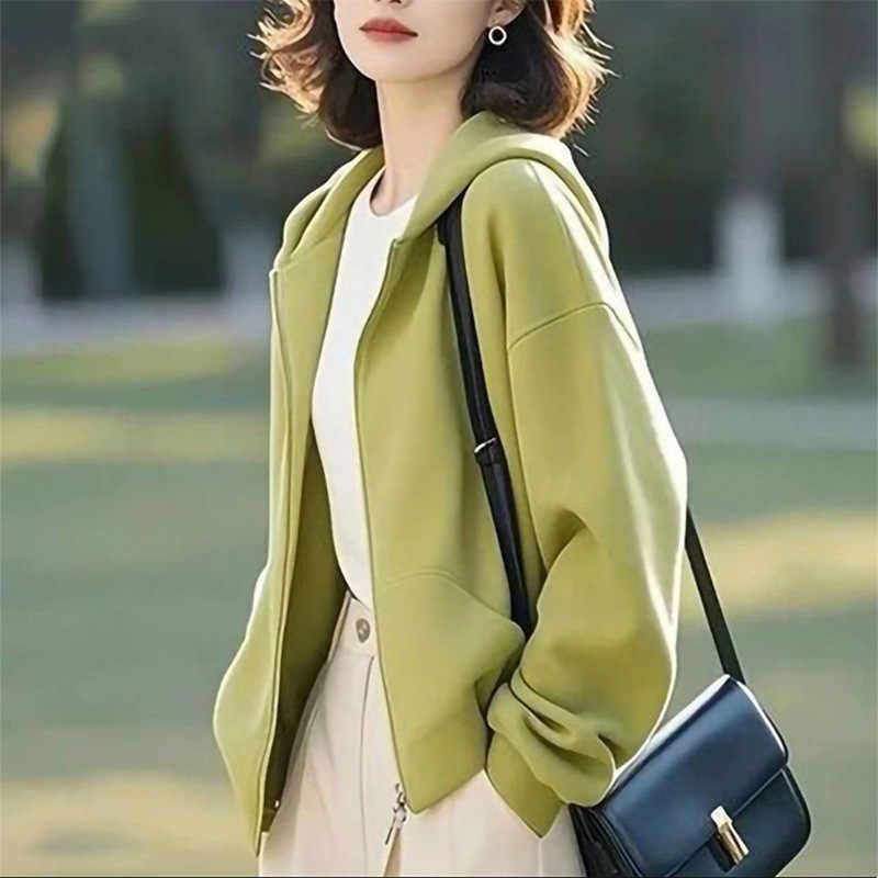 高棉拉链开衫连帽长袖卫衣女2026春季新款中年妈妈装纯色夹克外套