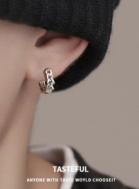 纯银耳环男潮ins轻奢小众设计感耳钉冷淡风复古耳圈日韩男士耳饰